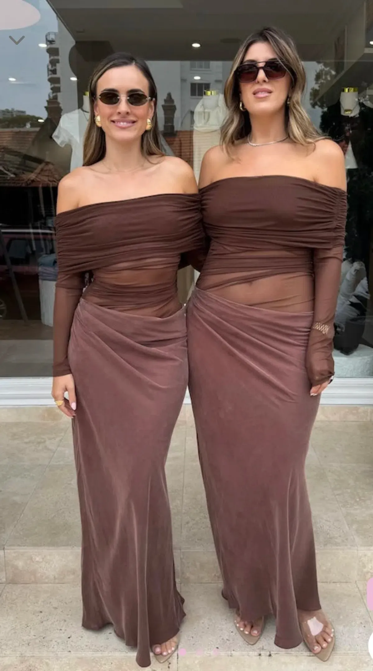 Benni - Yasmin off shoulder Maxi Dress in Chocolate - Size 8 - Image 3