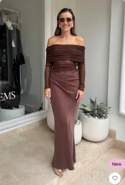 Benni - Yasmin off shoulder Maxi Dress in Chocolate - Size 10 for rent on The Volte - image 1