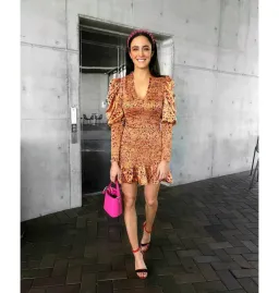 Scanlan Theodore Silk Leopard Shirred Mini Dress Brown Size AU 6 for rent on The Volte - image 3