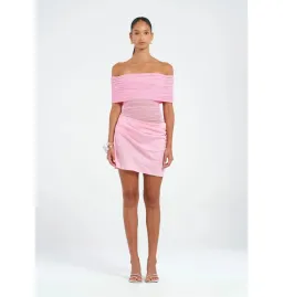 Benni  Nico Off Shoulder Mini Dress Buttergum Pink Size AU 10 for rent on The Volte - image 1