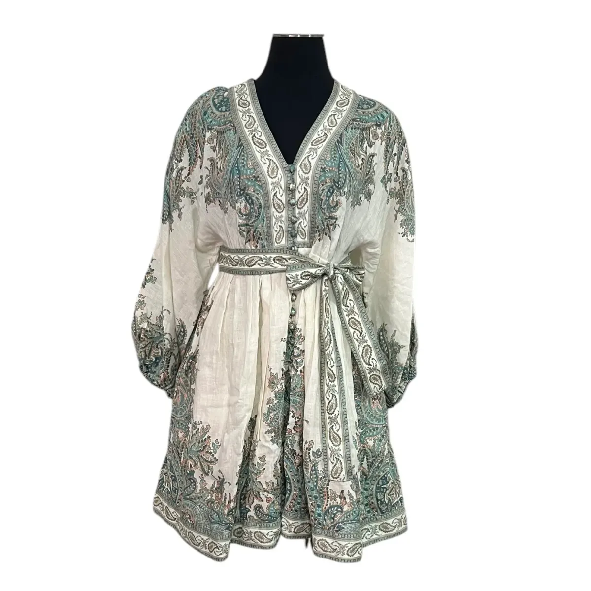 Zimmermann Brighton Paisley Tie Waist Party Mini Dress Print Size 1 / AU 10 - Image 3