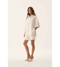Aje Helm Denim Shirt Ivory Logo Wash Size AU 8 for rent on The Volte - image 2