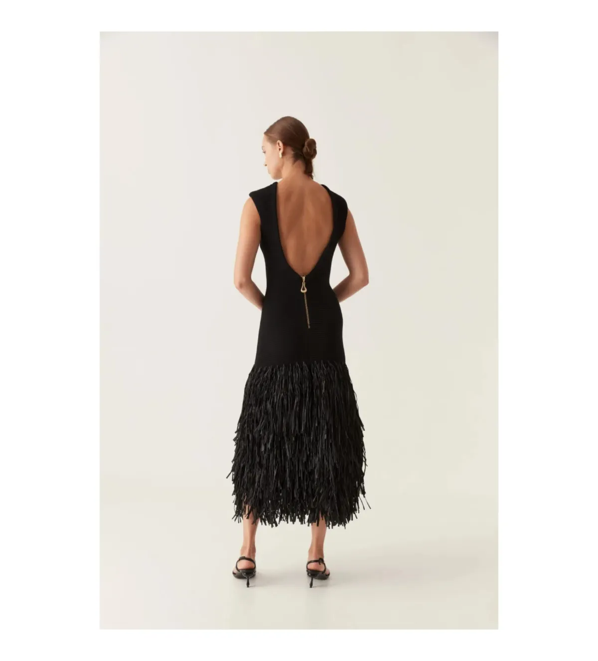 Aje Raffia Rushes Knit Midi Dress in Black Size XS/AU 6 - Image 3