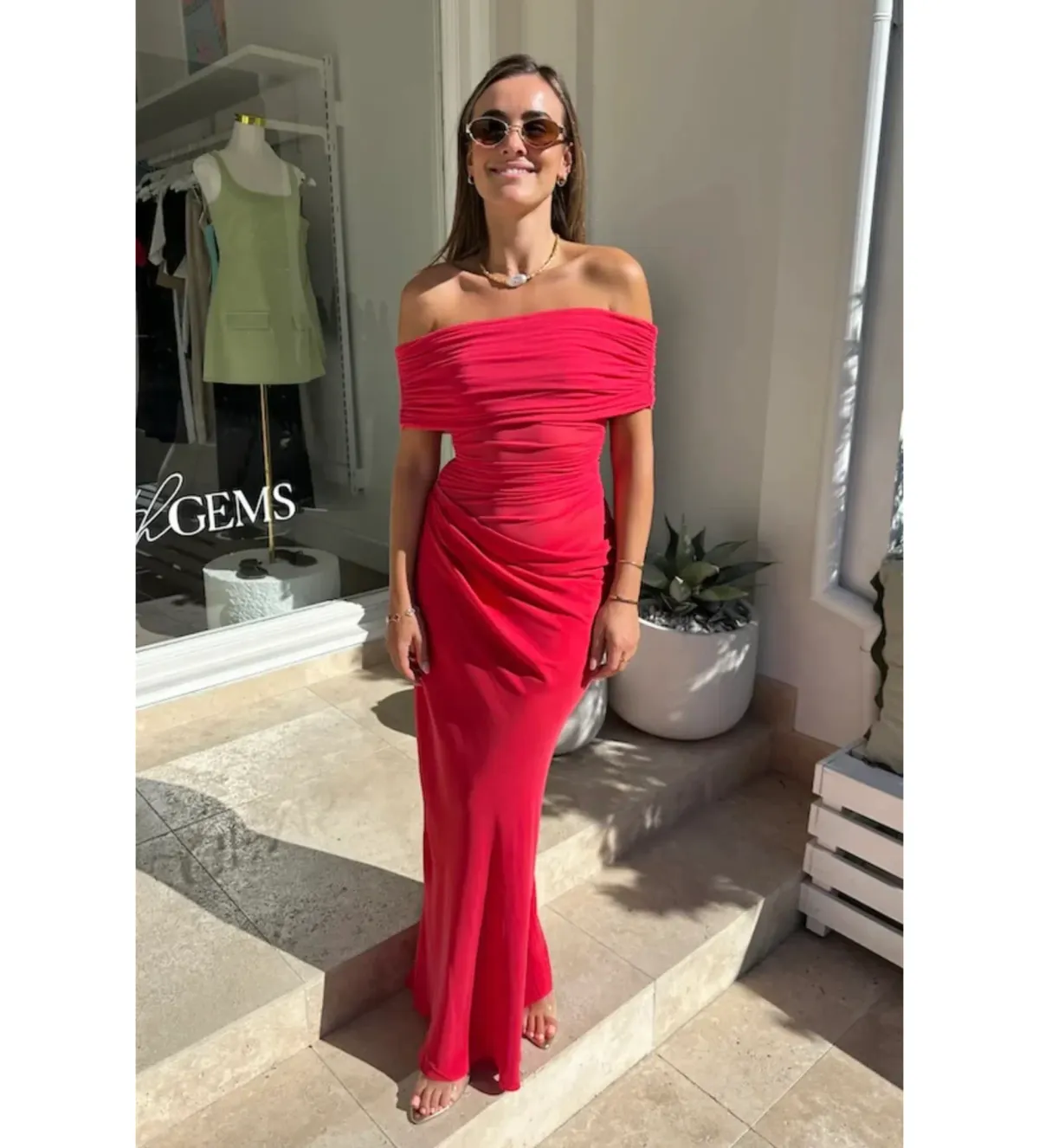 Benni Nico Off Shoulder Maxi Watermelon Size XS/AU 6 - Image 1