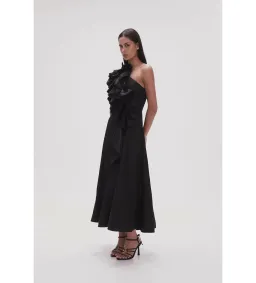 Aje Adelia Ruffle Midi Dress Black Size S/AU 8 for rent on The Volte - image 3