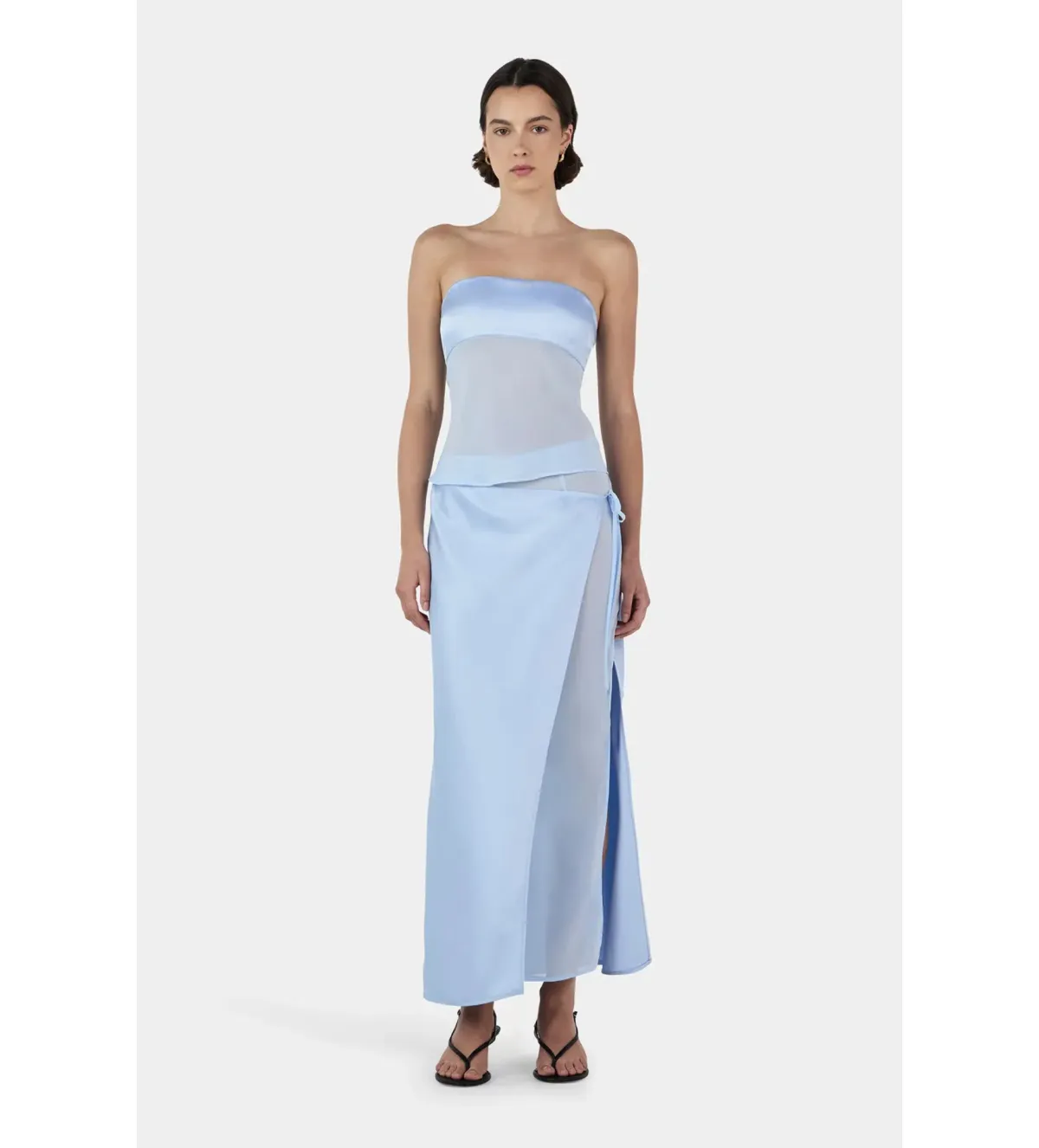 Ownley Patrice Strapless Top Size M/AU 10 and Ricky Midi Skirt Size S/AU 8 Baby Blue Set - Image 1