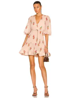Zimmermann Pleated Mini Dress Blush Floral Size 1 for rent on The Volte - image 1