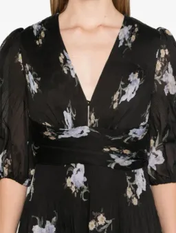 Zimmerman Pleated Midi Dress Floral in Black Size 6 for rent on The Volte - image 3
