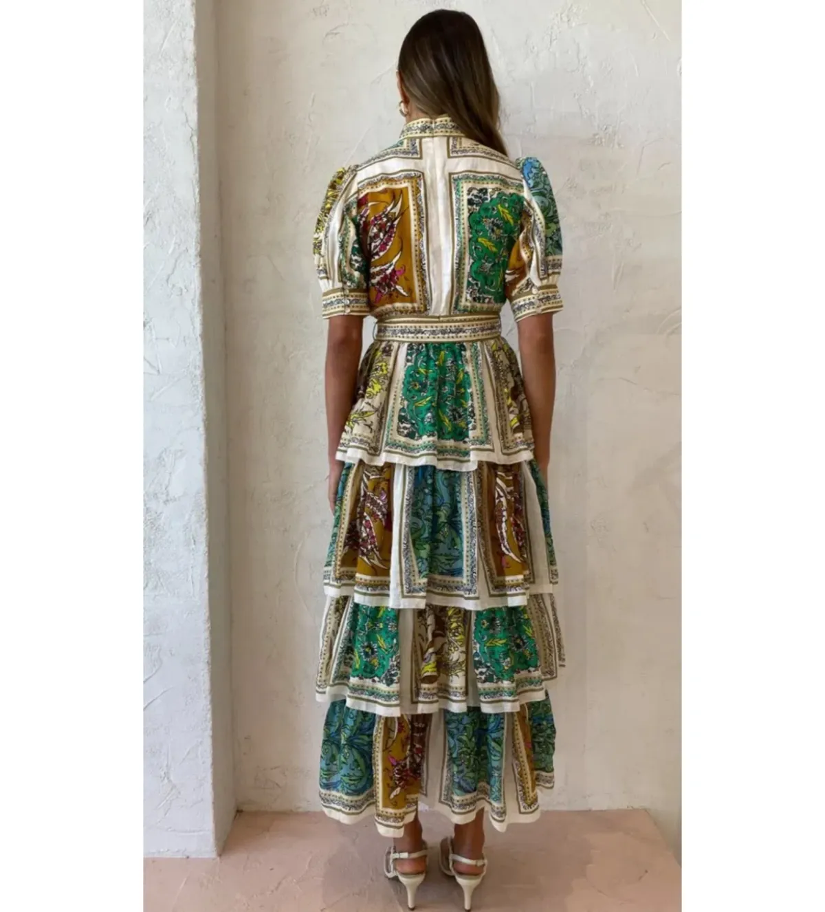 Alemais Delphine Tiered Midi Dress Multi Size 10 - Image 2