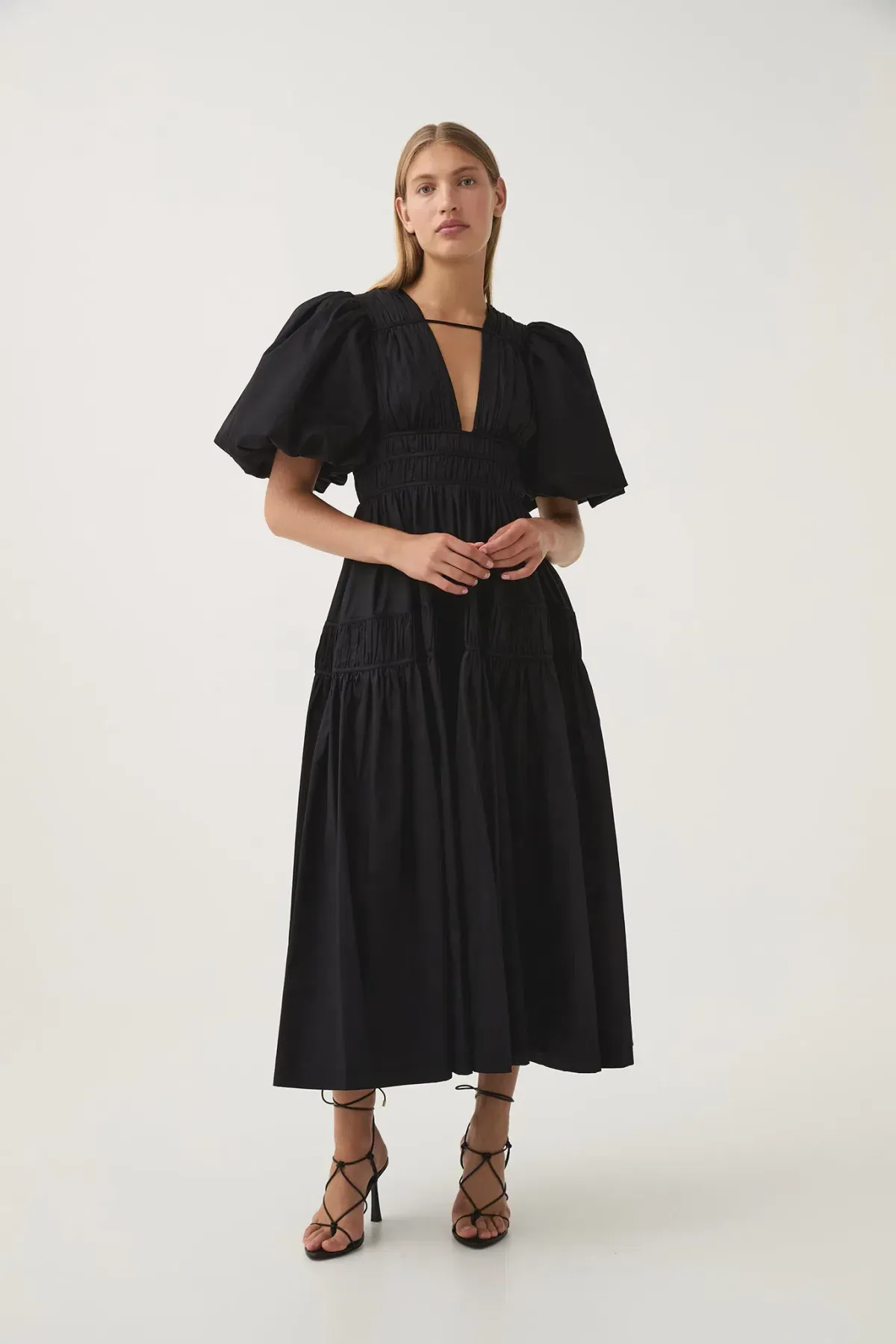 Aje Fallingwater Ruched Midi Dress Black Size 12 - Image 1