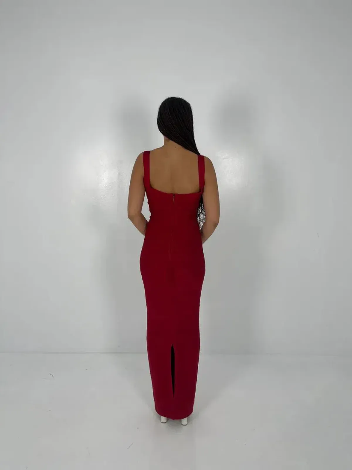 Hervé Léger Cranberry Round Neck Gown in Red Size L/AU12 - Image 3