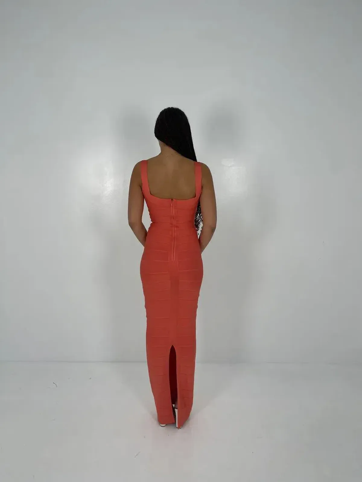 Hervé Léger Round Neck Gown in Coral Size XS/AU6 - Image 3
