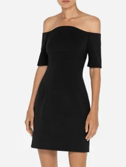 Cue Sculpted Off Shoulder Mini Dress Black Size AU 12 for rent on The Volte - image 2