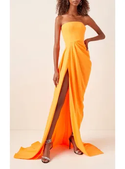Alex Perry Reed Draped Crepe Gown Orange Size 8 for rent on The Volte - image 1