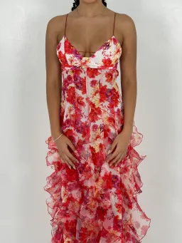Menti Red Iris Floral Midi Dress Size 6 for rent on The Volte - image 3