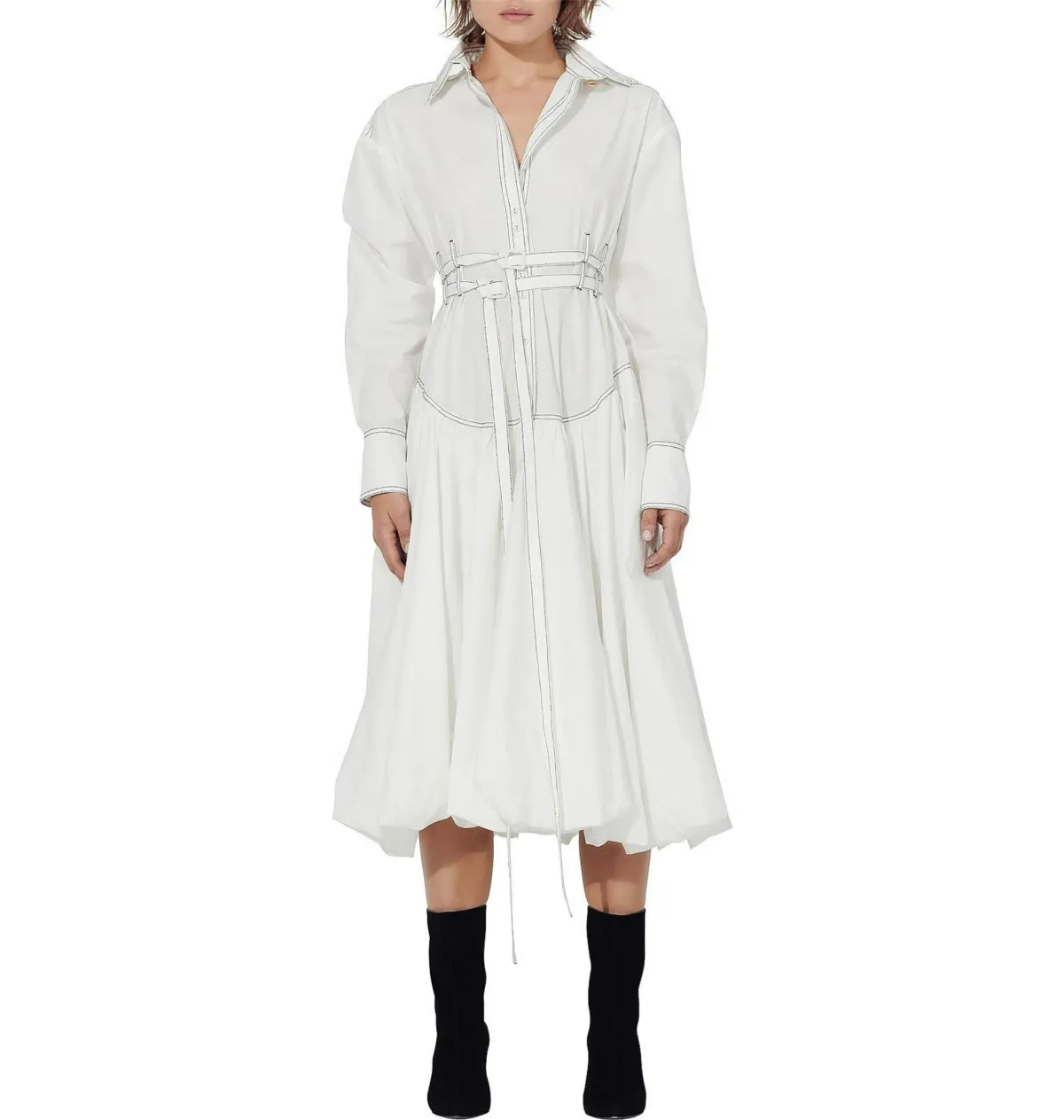 Aje Cassia Bubble Hem Belted Midi Shirt Dress White Size 10/M - Image 1