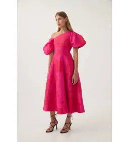 Aje Arista Tulip Sleeve Midi Dress in  Florescent Rose Size AU 8 for rent on The Volte - image 2