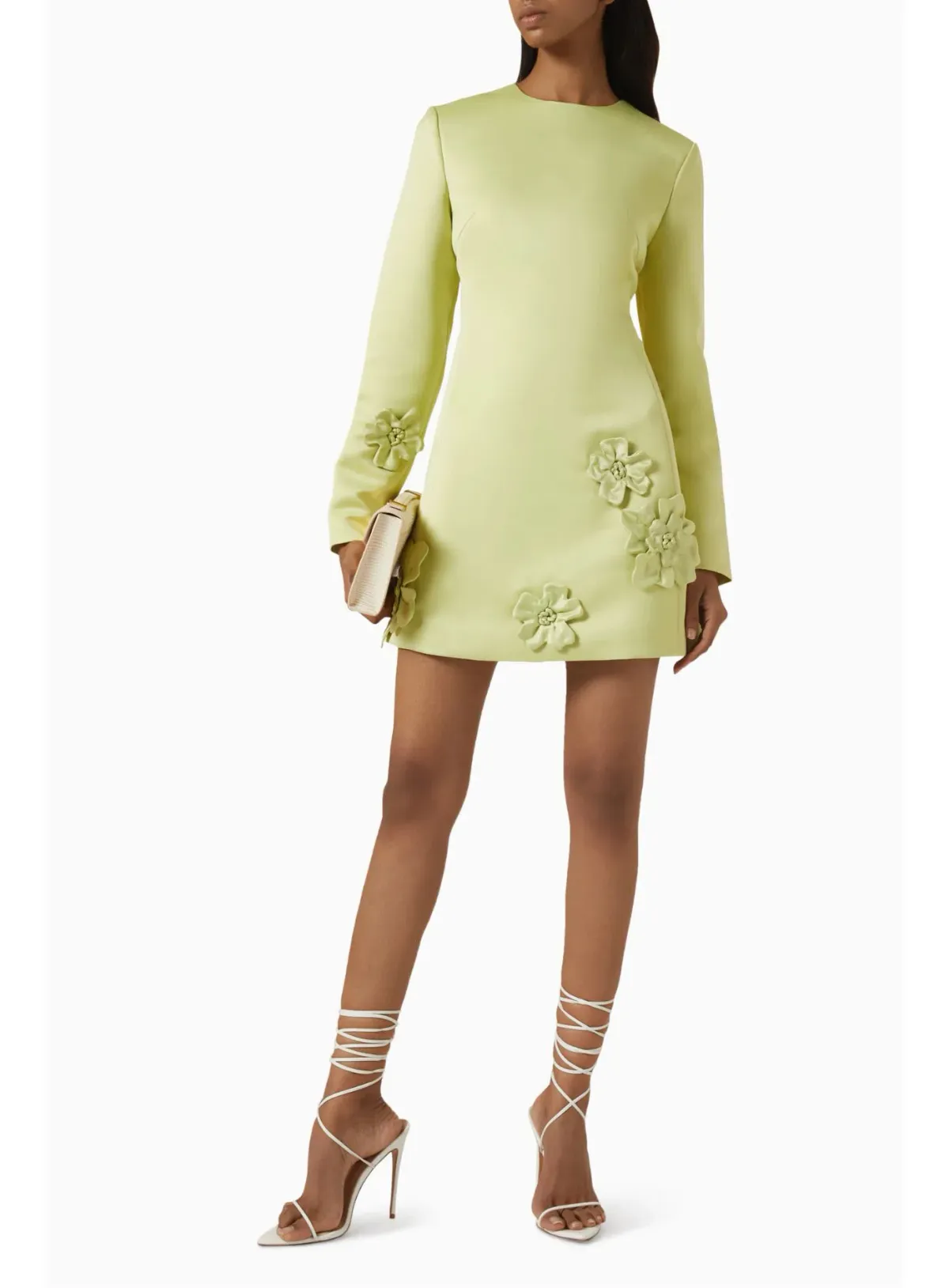 Leo Lin Aliza Long Sleeve Petal Mini Dress Chartreuse Size AU 10 - Image 1