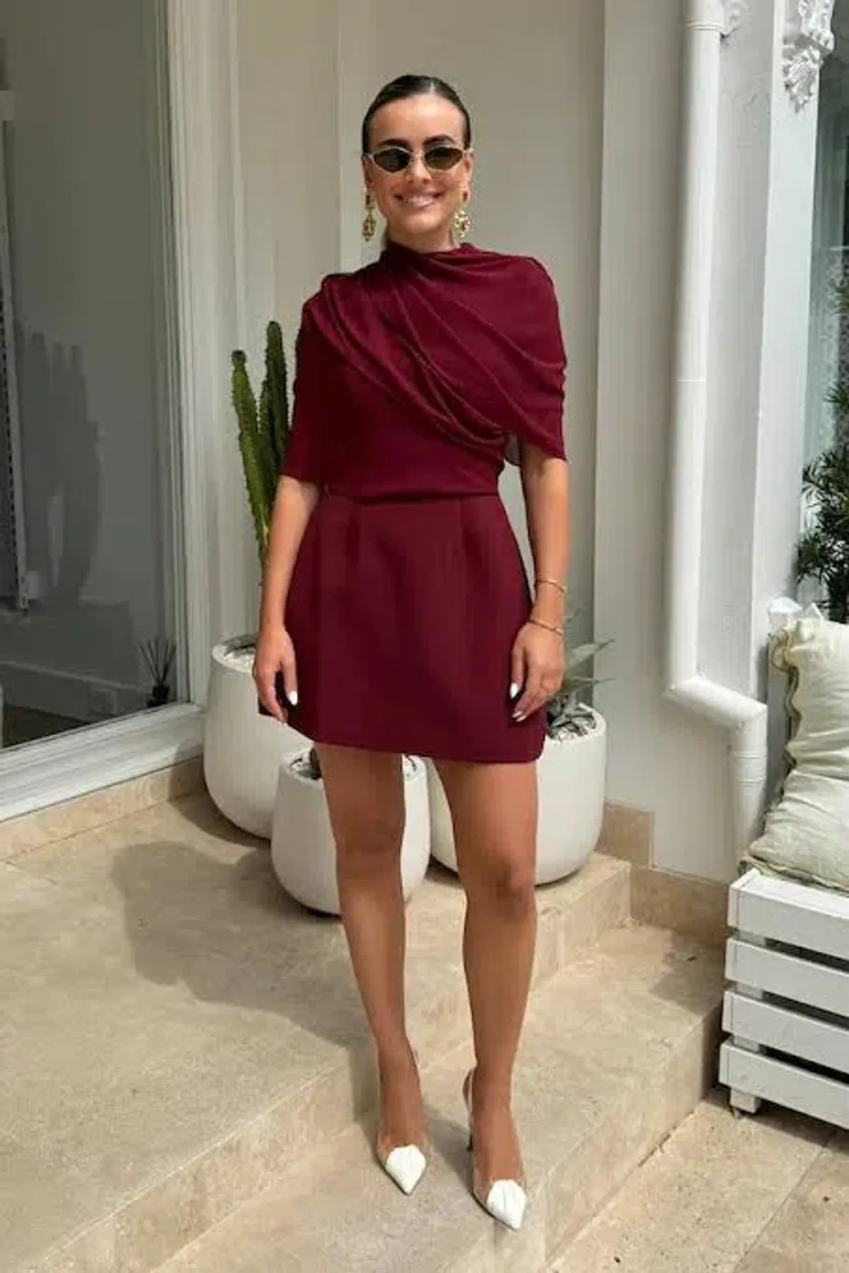 Odd Muse The Ultimate Muse Gathered Mini Dress Bordeaux Red Size 10 - Image 4
