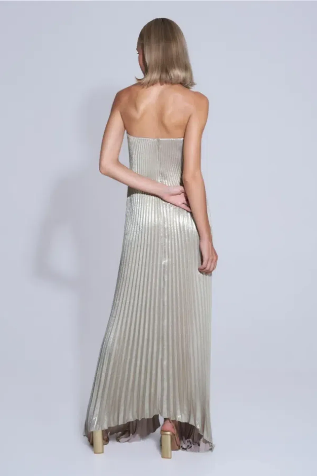 L'Idee Black Tie Gown Gold Shimmer Size 12 - Image 3