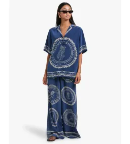 Alemais Oceane Silk Shirt and Pant Set Navy Print Size AU 8 for rent on The Volte - image 2