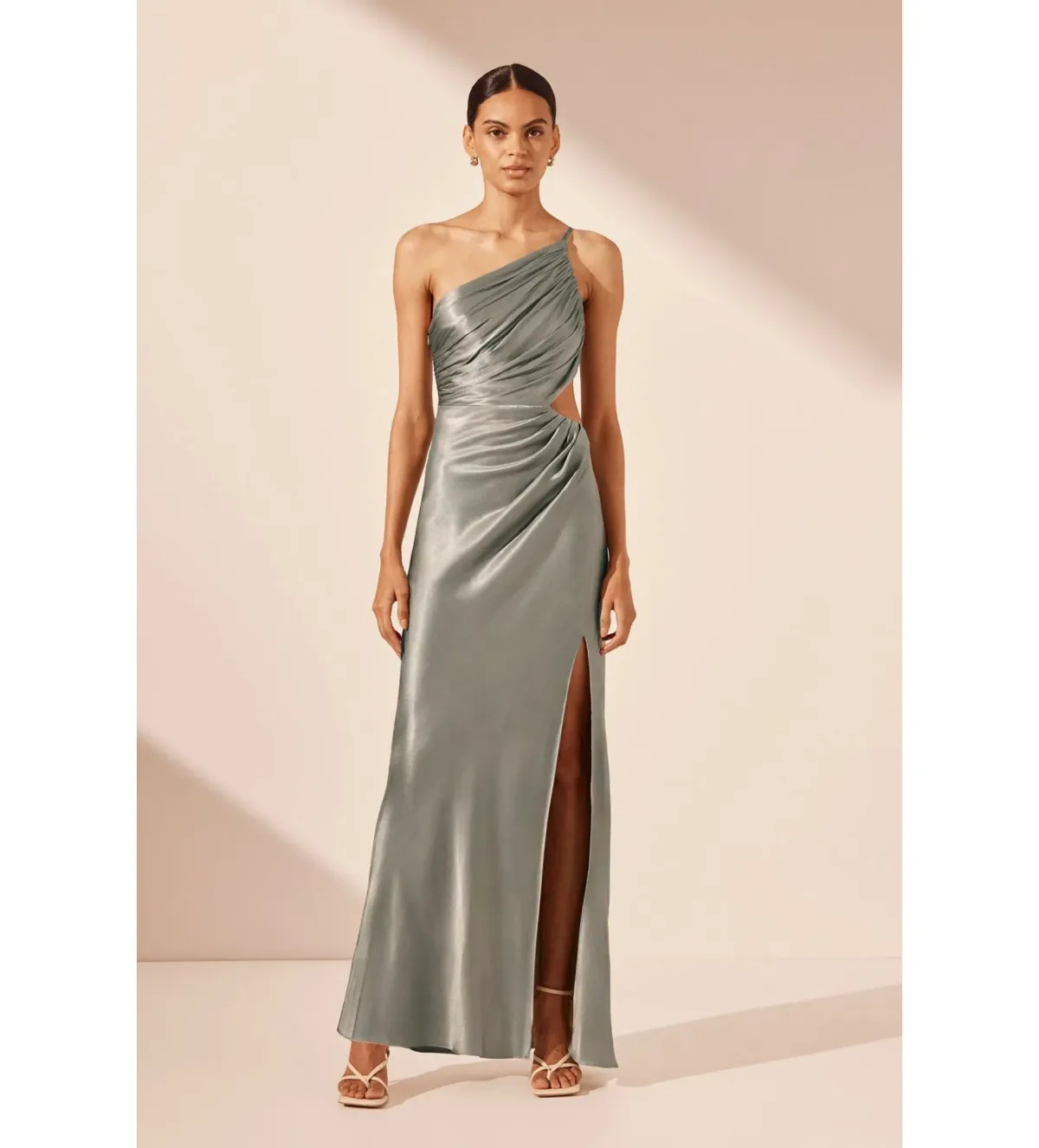 Shona Joy La Lune Gathered Maxi Dress in Sage Size 14 - Image 1