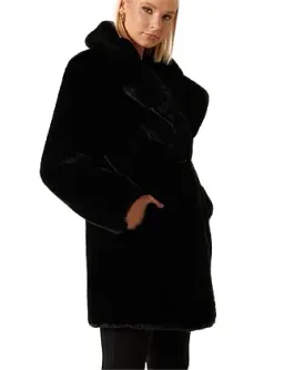 Forever New Iggy Belted Longline Fur Coat Black Size 12  for rent on The Volte - image 2