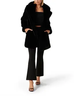 Forever New Iggy Belted Longline Fur Coat Black Size 12  for rent on The Volte - image 1
