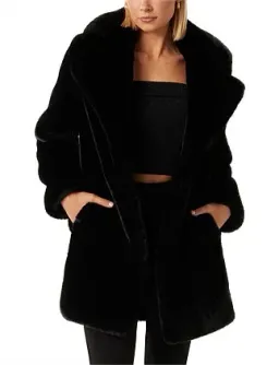 Forever New Iggy Belted Longline Fur Coat Black Size 12  for rent on The Volte - image 3