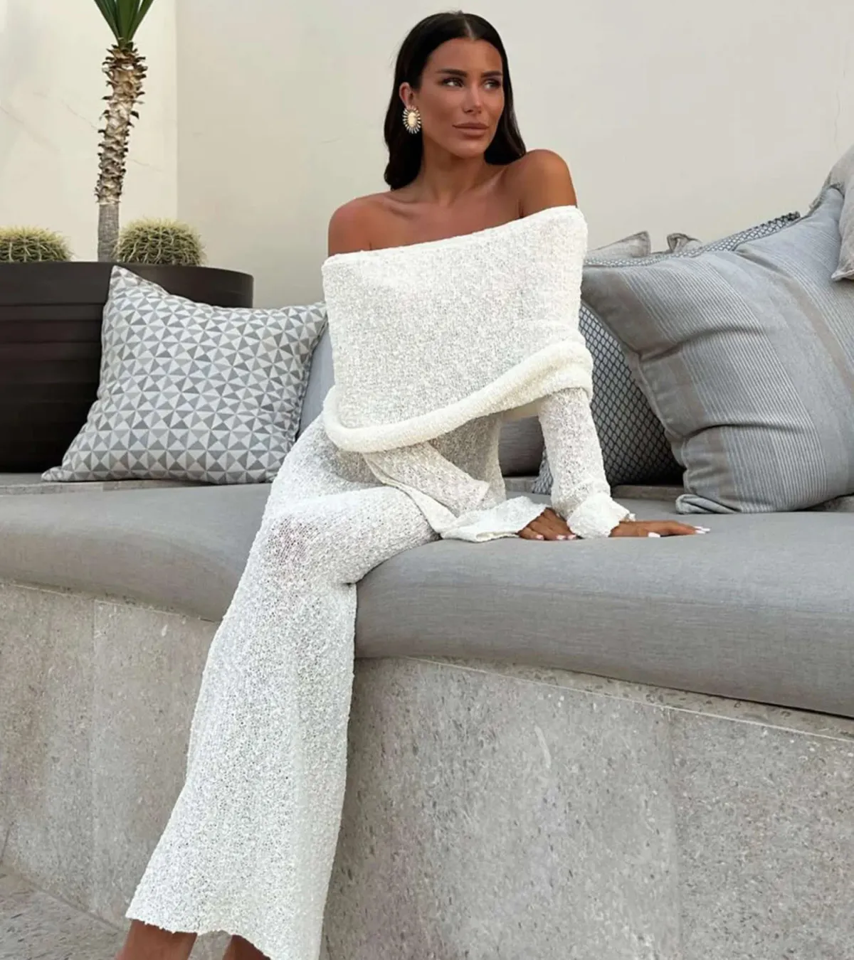 Meshki Marisol Off Shoulder Boucle Maxi Dress Cream Size 3XL / AU 18 - Image 1