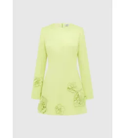 Leo Lin Aliza Long Sleeve Petal Mini Dress  Chartreuse Size 10  for rent on The Volte - image 2