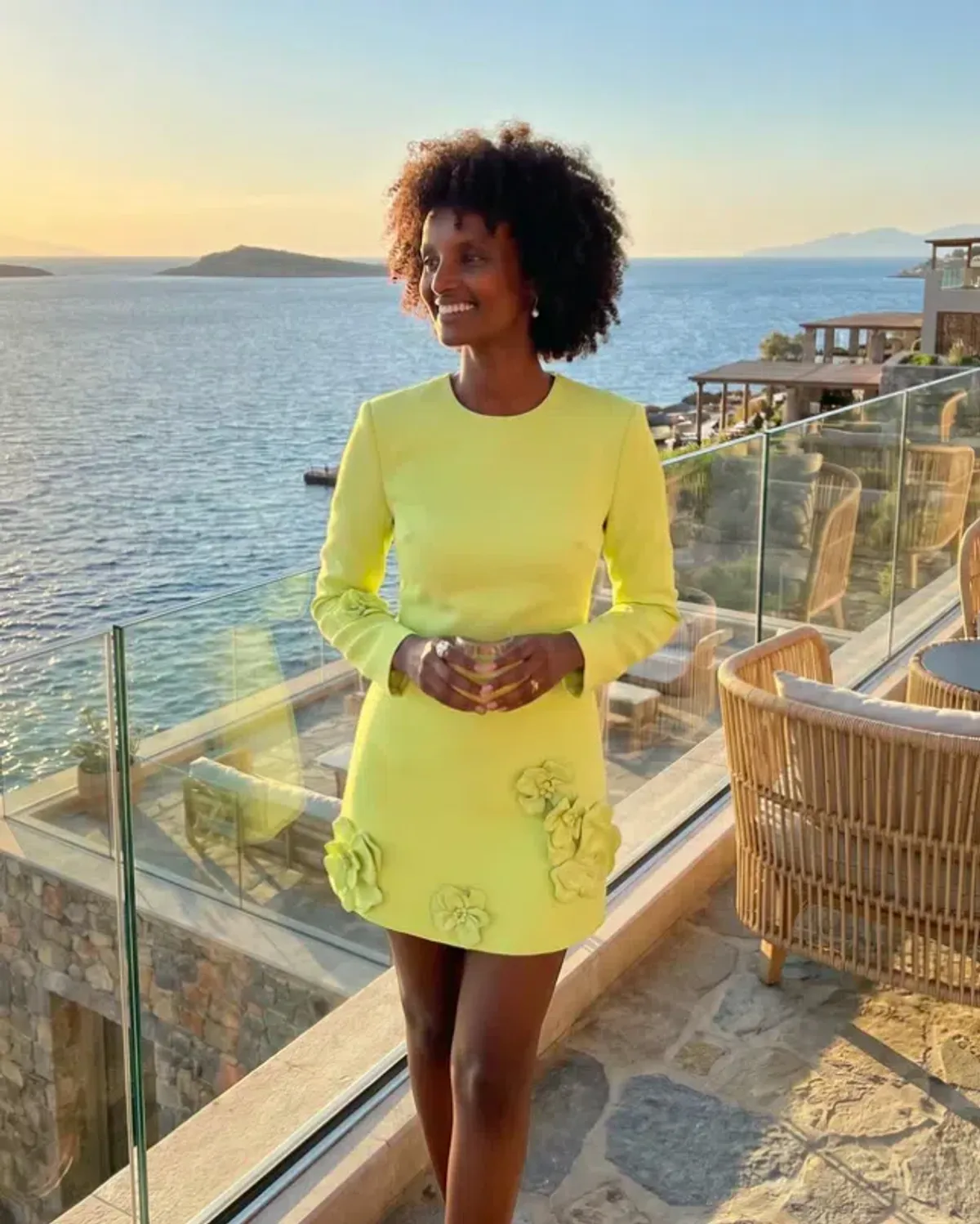 Leo Lin Aliza Long Sleeve Petal Mini Dress Chartreuse Size 10 - Image 1