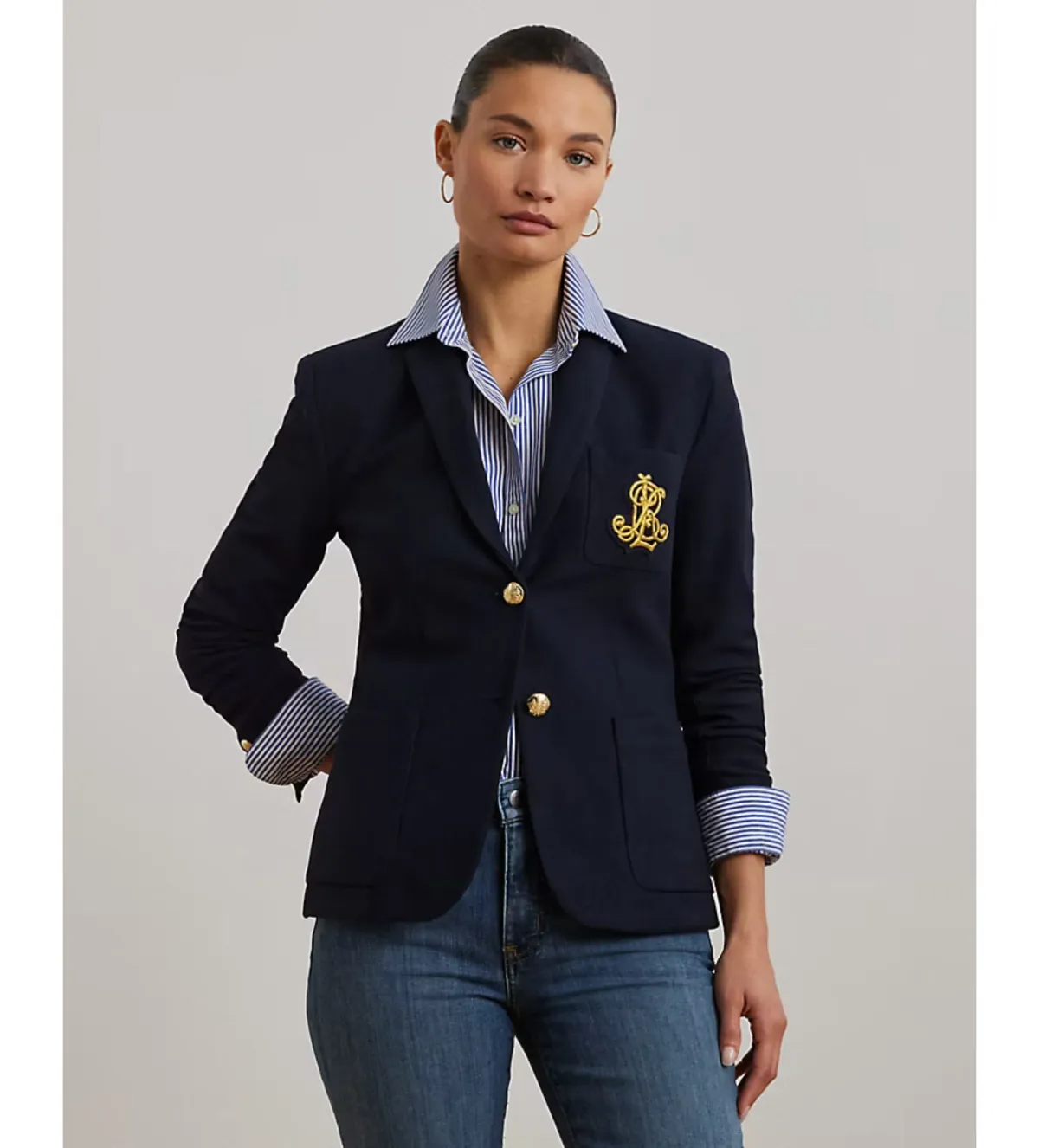Polo Ralph Lauren Navy Knit Cotton Blazer Size US 12 / AU 16 - Image 1