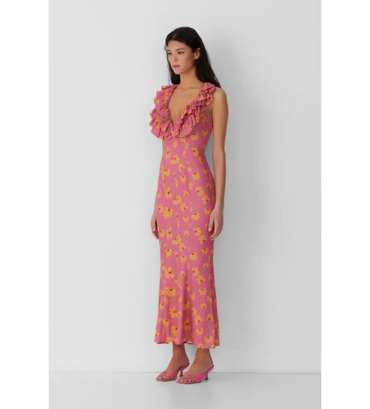 The Wolf Gang Circe Ruffle Maxi Dress Candy Floral Size AU 6 - Image 2