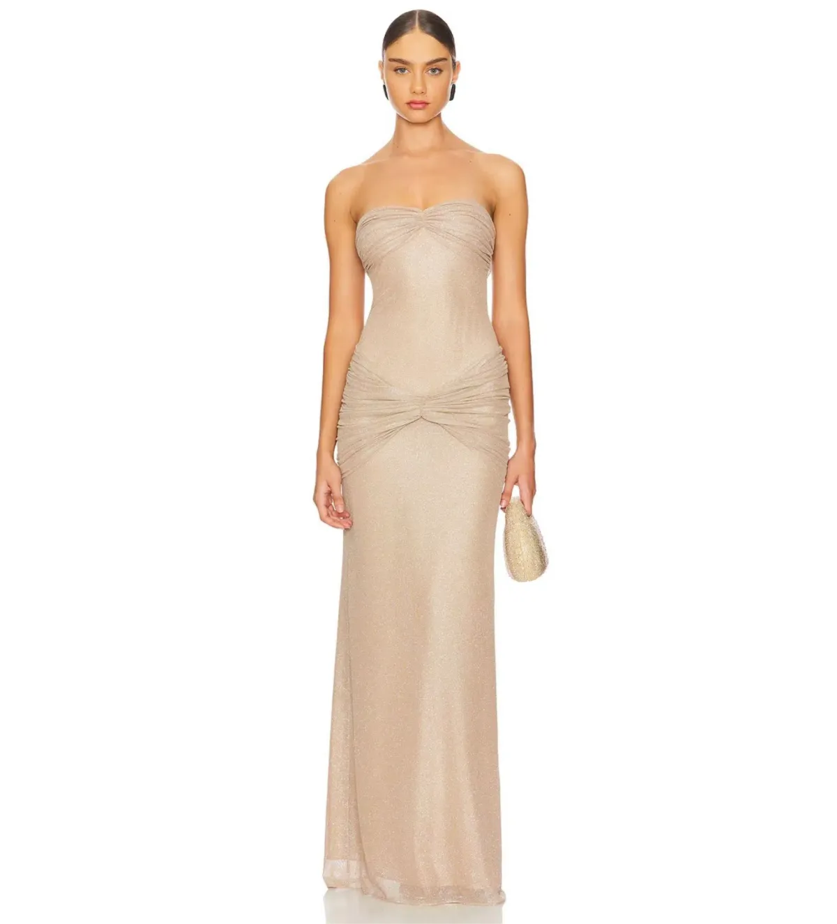 Mirror Palais The Starlite Glitter Mesh Maxi Dress Diamond Sand Size M/AU 10 - Image 1
