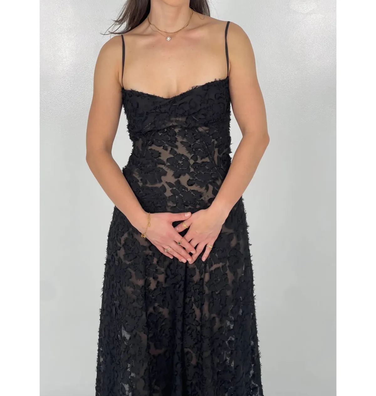 House of CB Seren Floral Lace Back Maxi Dress Black Size S/AU 8 - Image 5