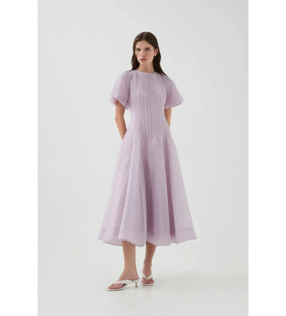 Aje Nova Pleated Midi Dress Lilac Size 10 - Image 1