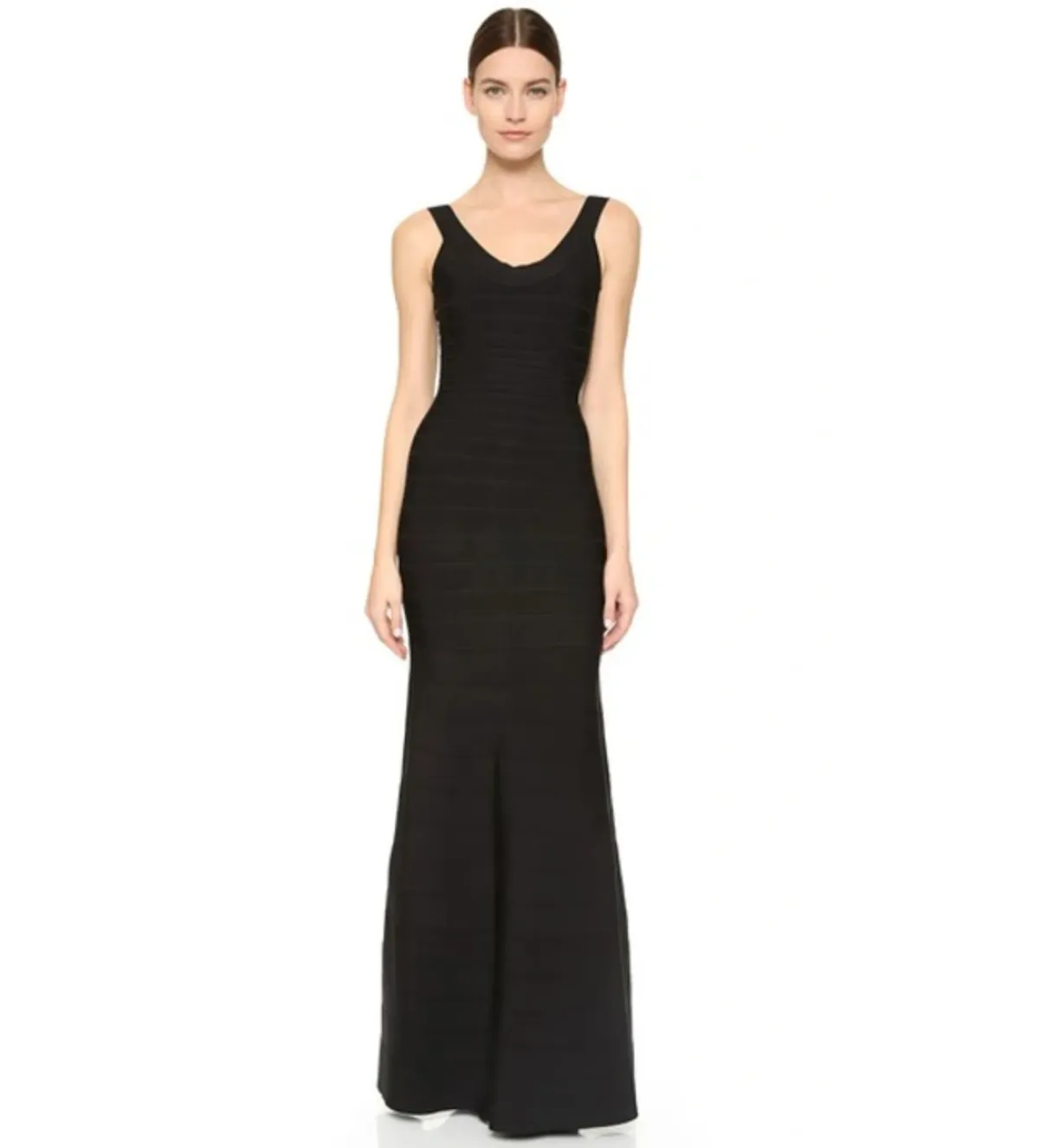 Hervé Léger Black Round Neck Gown in Black Size Medium/ AU 10  - Image 1