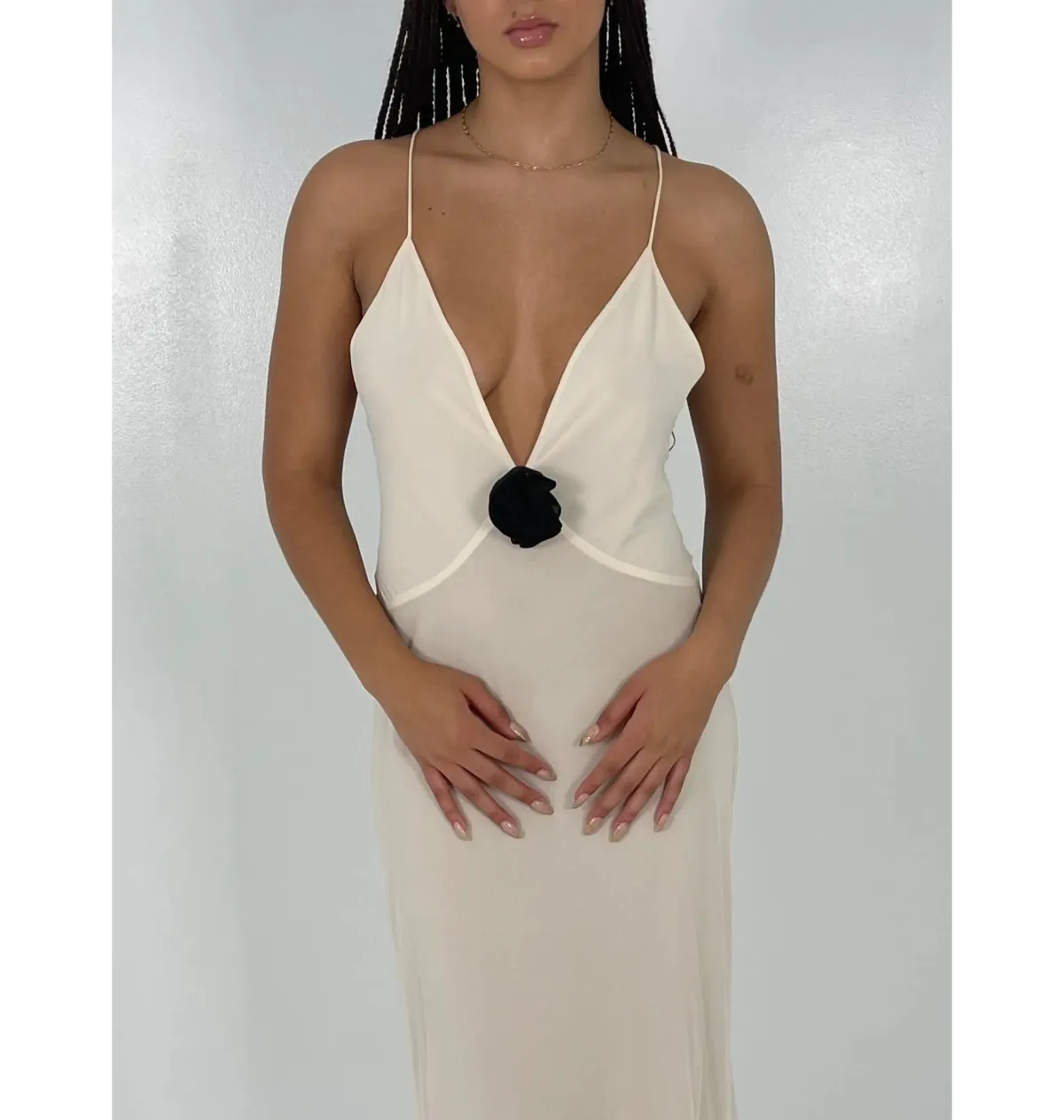 Helsa Sheer Deep V Rose Maxi Dress Cream Size Small / AU 8 - Image 3