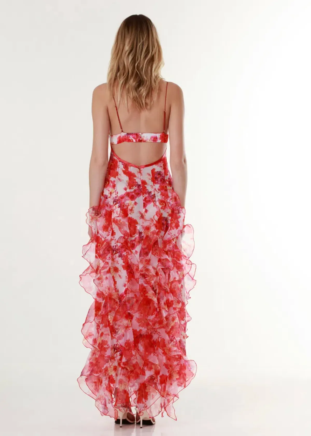 Menti Red Margarita Ruffle Floral-Print Maxi Dress Floral Size 10 - Image 2