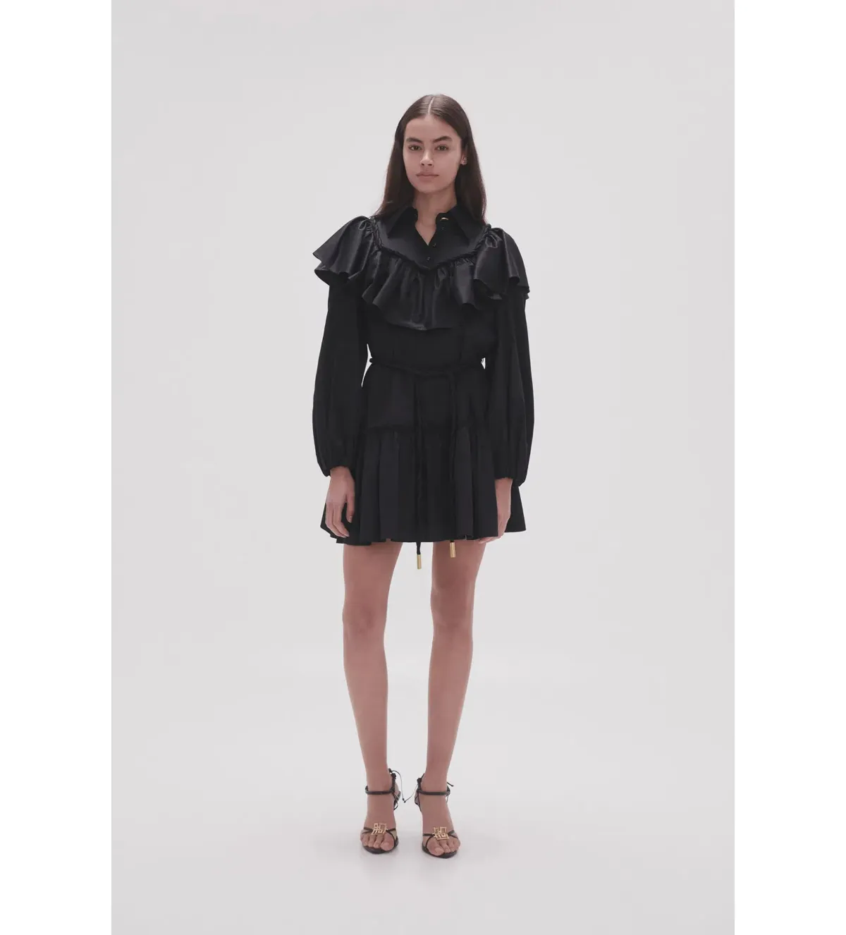 Aje Dahlia Flounce Long Sleeve Mini Dress in Black Size 12 - Image 2
