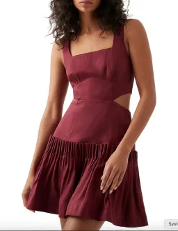 Aje Audette Pleated Mini Dress Burgundy Size 6 for rent on The Volte - image 4