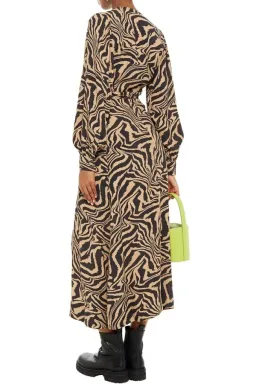 Ganni Tiger Print Midi Wrap Dress Animal Print Size AU 8 for rent on The Volte - image 2