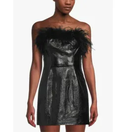 Kitri Poppy Vinyl and Feather Mini Dress Black Size AU 6 for rent on The Volte - image 2