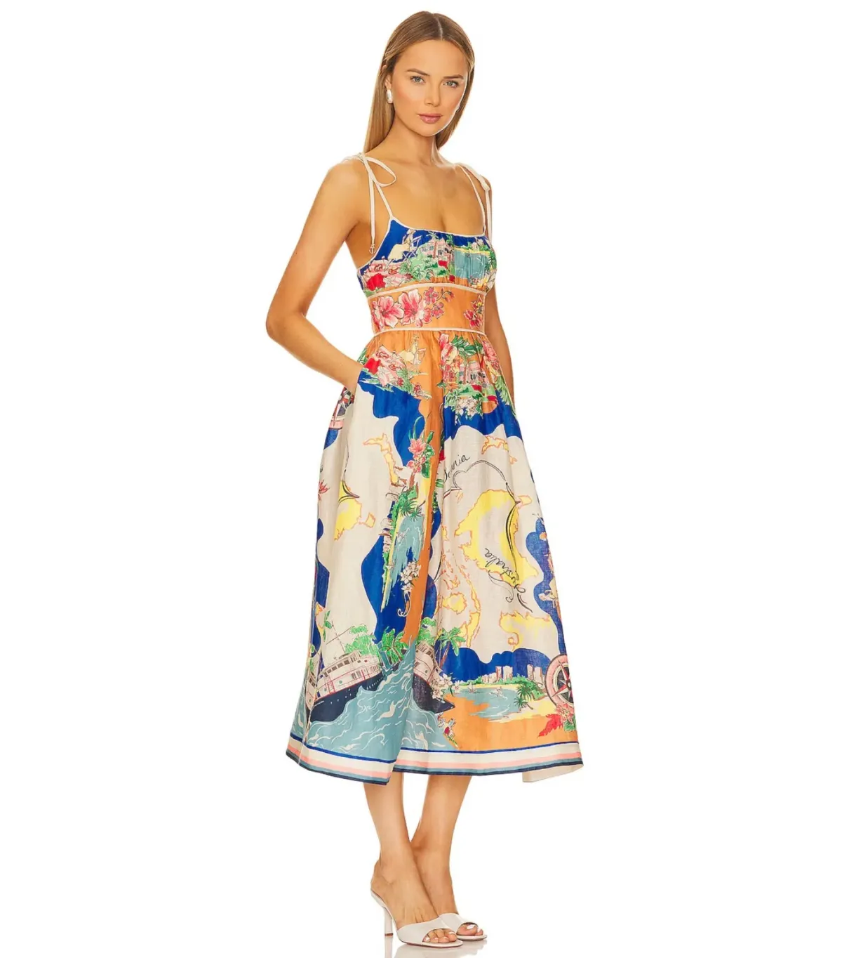 Zimmermann The Alight Picnic Midi Dress in Nautical Map Print Size 2 / AU 12 - Image 2
