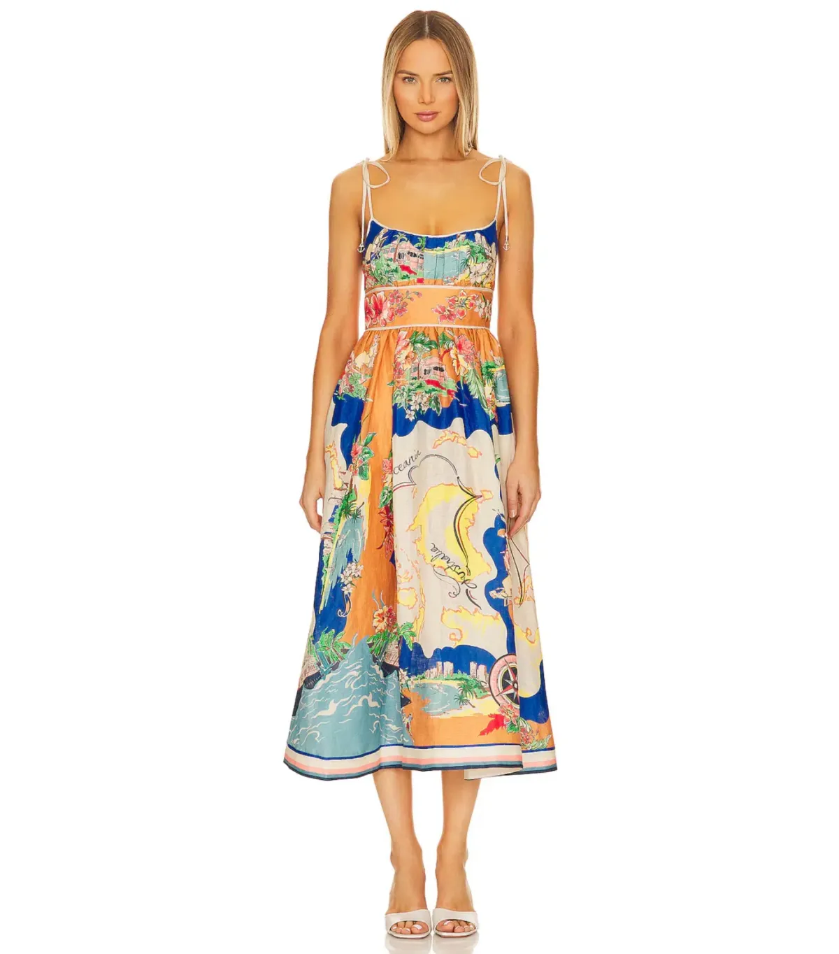 Zimmermann The Alight Picnic Midi Dress in Nautical Map Print Size 2 / AU 12 - Image 1