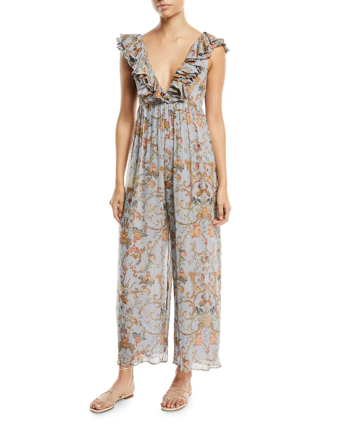 Zimmermann Painted Heart Cascade Jumpsuit Blue Grey Tapestry Size 0 / AU 8 - Image 1