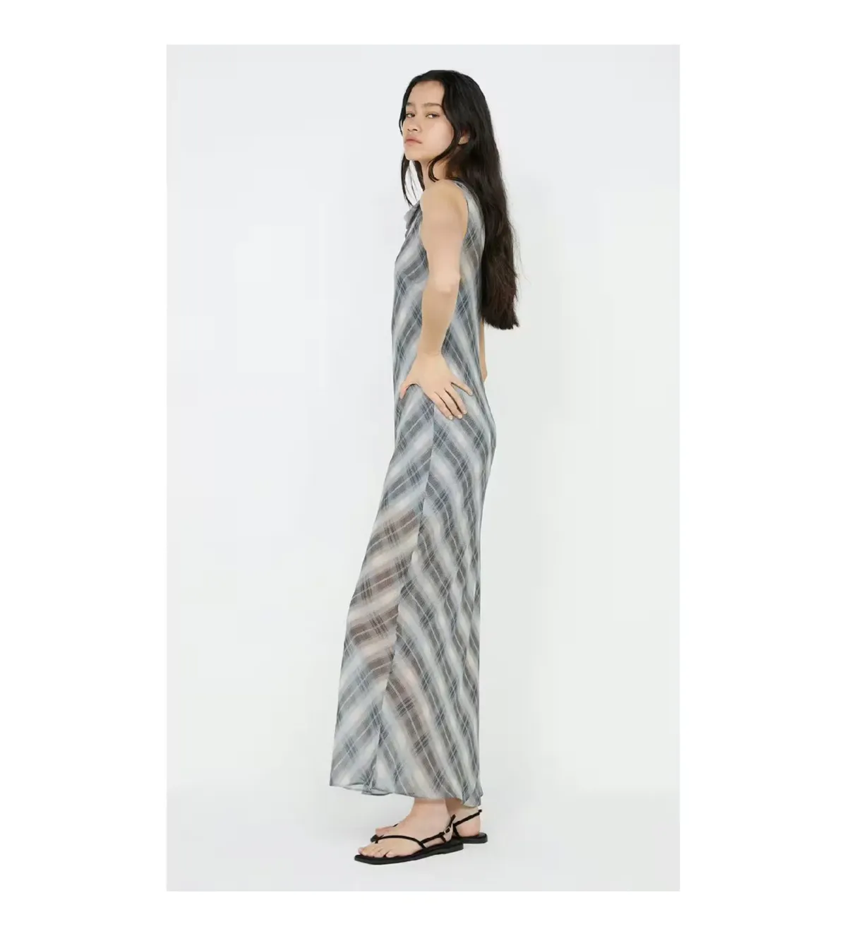Bec & Bridge Seanna Boat Neck Maxi Dress Blue Check Size AU 14 - Image 3