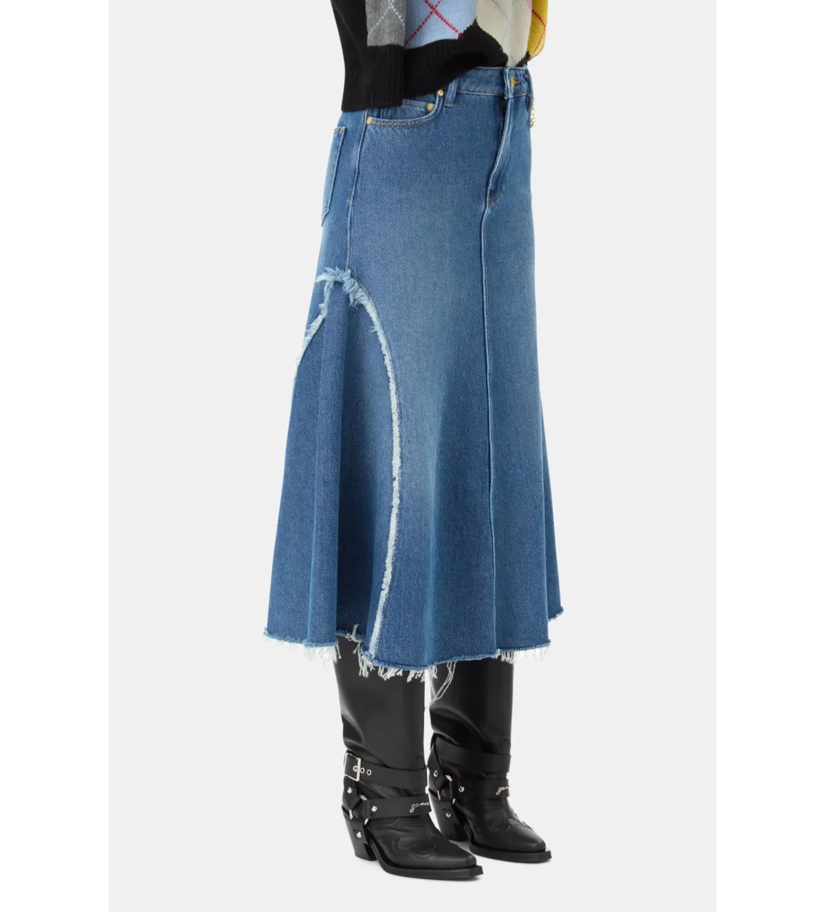 Ganni Blue Midi Skirt Mid Blue Stone Size 38/Au 10  - Image 2