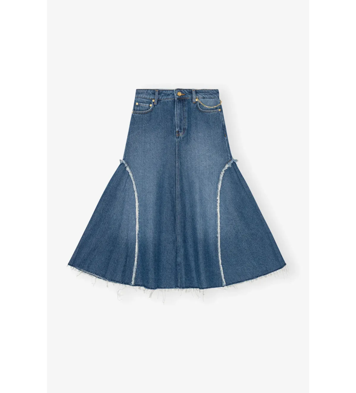Ganni Blue Midi Skirt Mid Blue Stone Size 38/Au 10  - Image 5